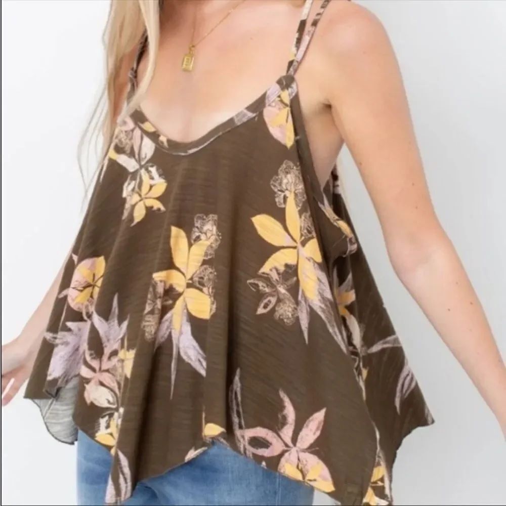 FREE PEOPLE | WE THE FREE Hey Girl Green Floral Trapeze Tank Top Women’s Size S